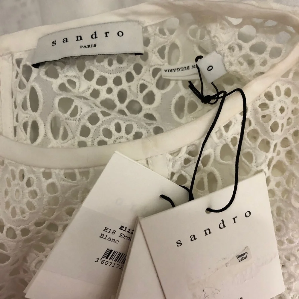 Sandro Paris Ernesto Eyelet Broderie Anglaise Blouse in Blanc - NWT
